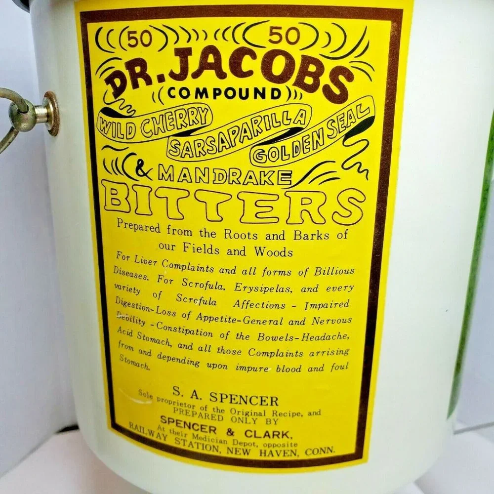Vintage OOAK Ice Bucket medicinal bitters Labels Dr Jacob's Lashs Mishlers Wheat